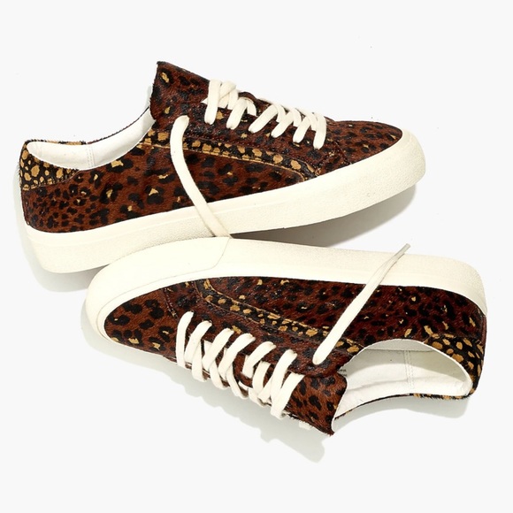 MADEWELL Sidewalk Low-Top Sneakers Leopard Print Calf Hair Leather Cloud Insoles - Picture 12 of 14